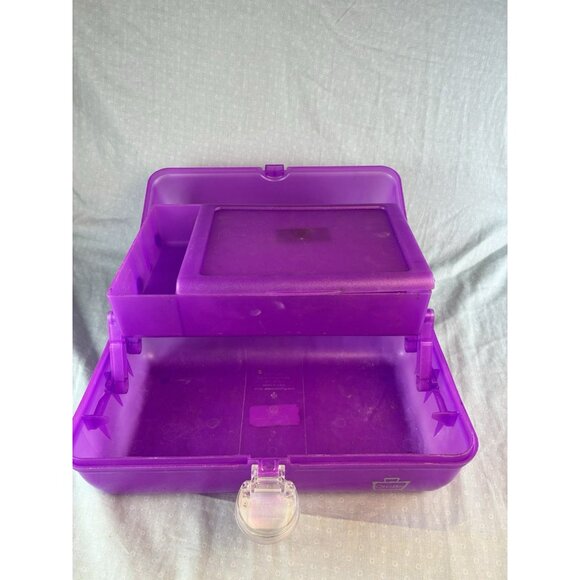 Vintage 90s Caboodles Purple Glitter Cosmetic Case 5622 With Clasp Mirror - Picture 8 of 10